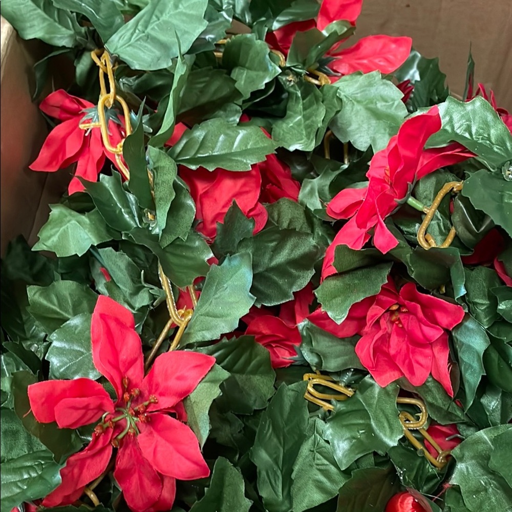 Festive Red Poinsettia Garland